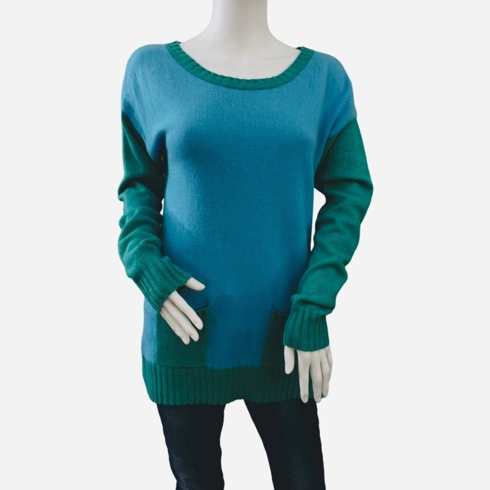 SUNDANCE Cashmere Wool Blend Sweater Blue Green Colorblock Medium‎ Hippie 70's